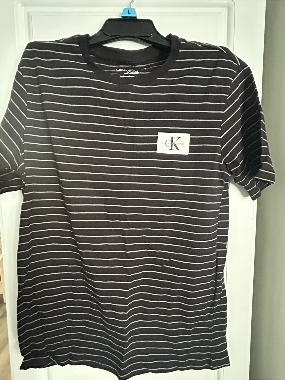 Calvin Klein Jeans Black & White Striped Crew Neck Tee|NWT